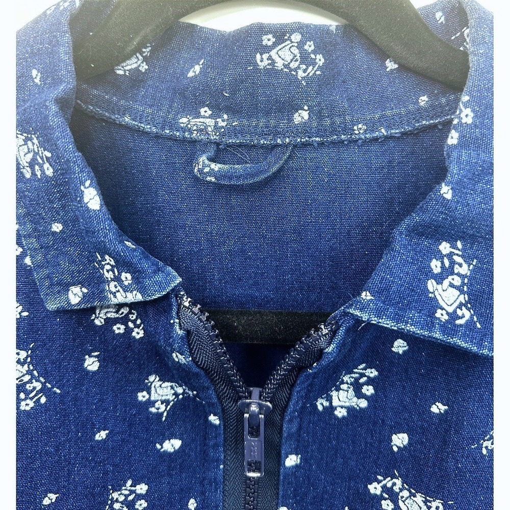 Vintage 90s Denim Zip Up Jacket Novelty Print Women's L Cottagecore Grandma Chic - Picture 8 of 8